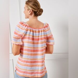 Talbots Plus Square Neck Linen Top Palm Stripe size 1X